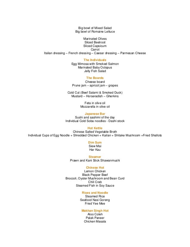 Seafood Buffet Dinner Menu 2