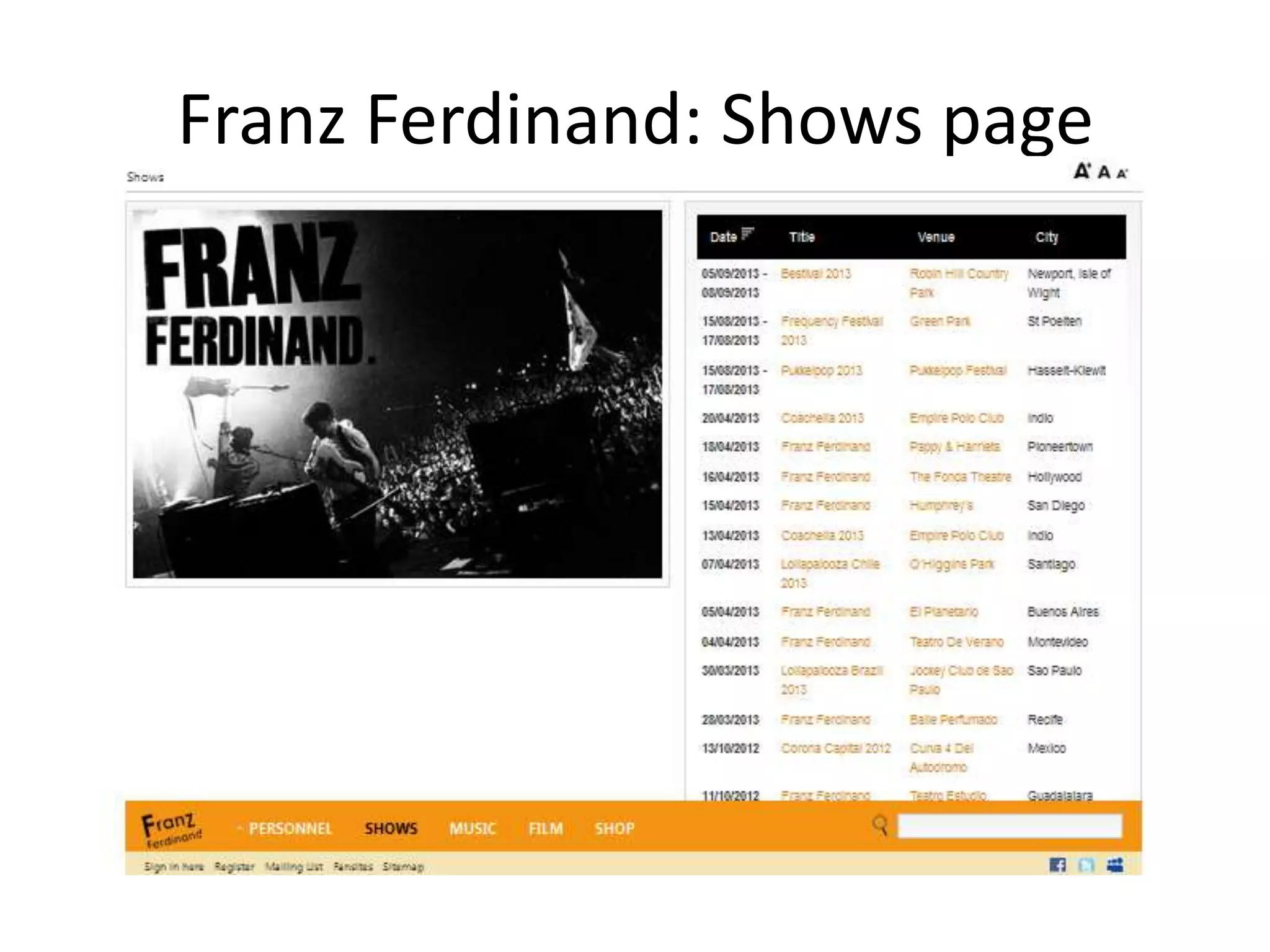 Franz Ferdinand: Shows page