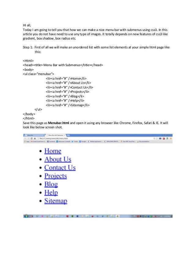 Menu bar with multiple of submenus using css3 & html only