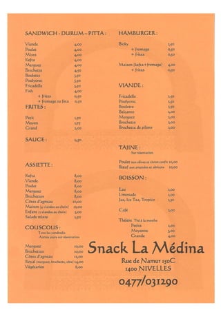 Menu Snack La Medina