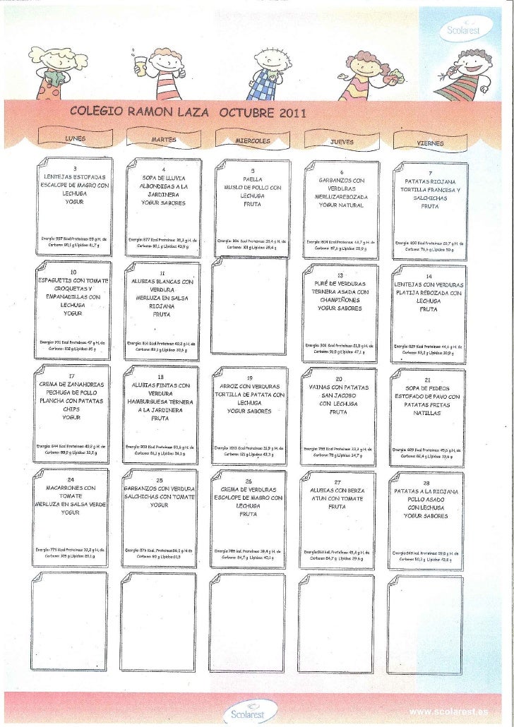 Menu comedor octubre Menu comedor octubre