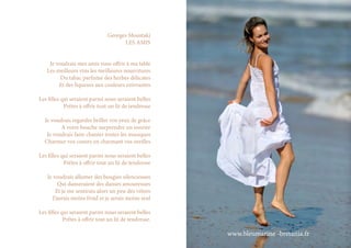 Georges Moustaki
                                      LES AMIS


    Je voudrais mes amis vous offrir à ma table
   Les meilleurs vins les meilleures nourritures
         Du tabac parfumé des herbes délicates
        Et des liqueurs aux couleurs enivrantes

Les filles qui seraient parmi nous seraient belles
            Prêtes à offrir tout un lit de tendresse

  Je voudrais regarder briller vos yeux de grâce
         A votre bouche surprendre un sourire
   Je voudrais faire chanter toutes les musiques
  Charmer vos coeurs en charmant vos oreilles

Les filles qui seraient parmi nous seraient belles
            Prêtes à offrir tout un lit de tendresse

    Je voudrais allumer des bougies silencieuses
          qui danseraient des danses amoureuses
         Et je me sentirais alors un peu des vôtres
       J’aurais moins froid et je serais moins seul

Les filles qui seraient parmi nous seraient belles
            Prêtes à offrir tout un lit de tendresse.

                                                        www.bleumarine -bretania.fr
 