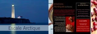 émotions                                                                                MENU
                                                                                                  Soin Anti Age Renovateur
                  Nordiques tonifiantes
                  Entre terre et mer, ce voyage vous emmènera toujours plus au nord            Bain Arctique au Nectar de Cranberry
                  jusqu’à Arctic Bay....Ces paysages où la roche et la glace défient la mer
                  avec des fjords escarpés, ces falaises qui surplombent la mer de plus de         Gommage Arctique Cranberry
                  mille mètres, un territoire que le pied de l’homme a rarement foulé.
                  Dans ces territoires du Canada pousse notre Cranberry, le fruit anti-           Cocoon à la Pulpe de Cranberry
                  âge par excellencene, qui «surplombe» lui aussi l’ensemble du monde
                  végétal par ses promesses de jeunesse.                                          Massage Tonifiant aux Pochons
                  L’objectif du jour: rejoindre les somptueuses
                                                                                               Chauds de Fruits Rouges & Cranberry
                           sensations de légèreté et de vivacité.
                   Baigné d’abord par le Nectar de Cranberry,
                      un vrai bain arctique tonifiant à 38° qui
                    vous captivera par son étincelante couleur
                                                         rouge.                                        a la CarTe
                     La route vous mène ensuite au gommage
                       aux mouvements de «dédales de fjords’
                      pour retrouver une peau éclatante. Une                                           CURE DE JOUVENCE
                   pluie savoureuse ruisselle sur votre peau et                                         AUX OMEGA 3&6
                                 sans même ouvrir les yeux....




Escale Arctique
                   ...une pause nature s’ensuit, cocooning à la                                  Soin Facial Réaffirmant Cranberry
                    pulpe de cranberry, votre corps est recou-
                   vert d’une crème fine et chaude au parfum
                   de fruits rouges pour y «séjourner 25’ afin
                                                                                               Shirodhara à l’Huile Chaude de Cranberry
                       de nourrir l’épiderme avec les indispen-                                                  et
                     sables oméga 3 & 6 et ne laisser naviguer                                Enveloppement Anti-Age au Gel de Cranberry
                      que votre esprit, comme une passerelle .

                                                                                                                                     13
 