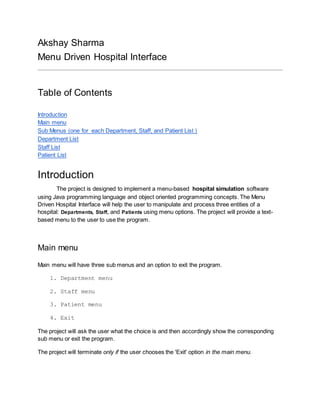 Menu Driven Hospital Interface Desciption | DOCX