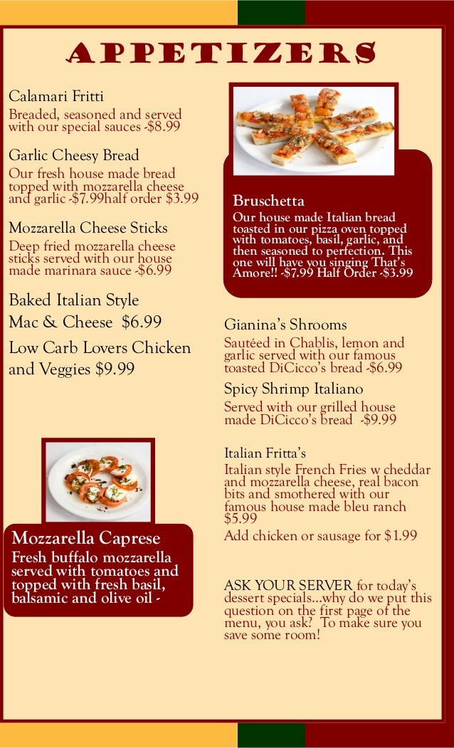 Dicicco's Menu