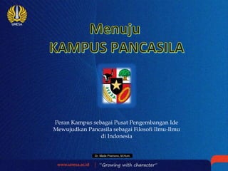 Dr. Made Pramono, M.Hum.
Peran Kampus sebagai Pusat Pengembangan Ide
Mewujudkan Pancasila sebagai Filosofi Ilmu-Ilmu
di Indonesia
 