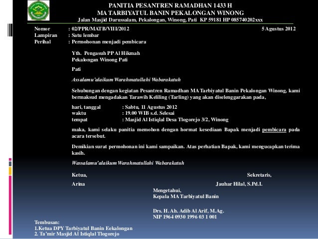 Contoh Surat Mohon Imam Tarawih