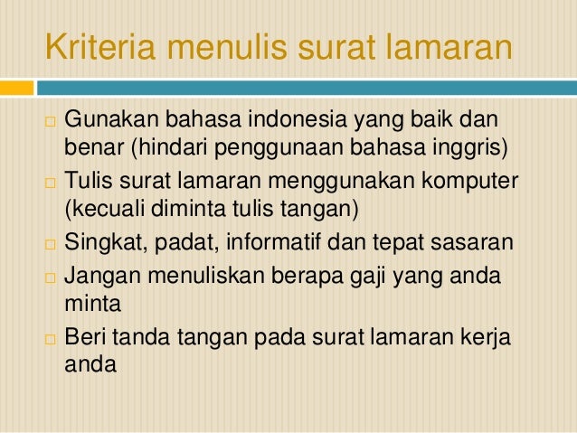 Menulis surat lamaran + curriculum vitae