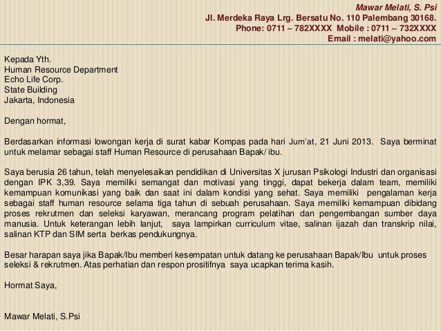 Menulis surat lamaran + curriculum vitae