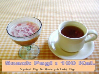 Goyobod : 75 gr, Teh Manis ( gula Pasir) : 15 gr.
 