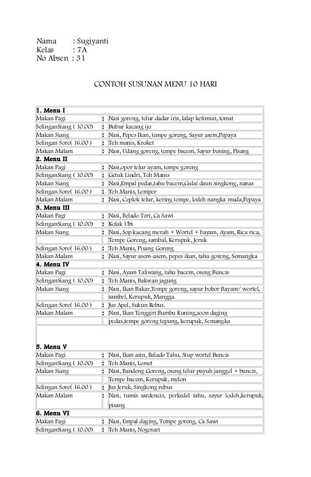 Daftar Menu Makanan Diet Seminggu