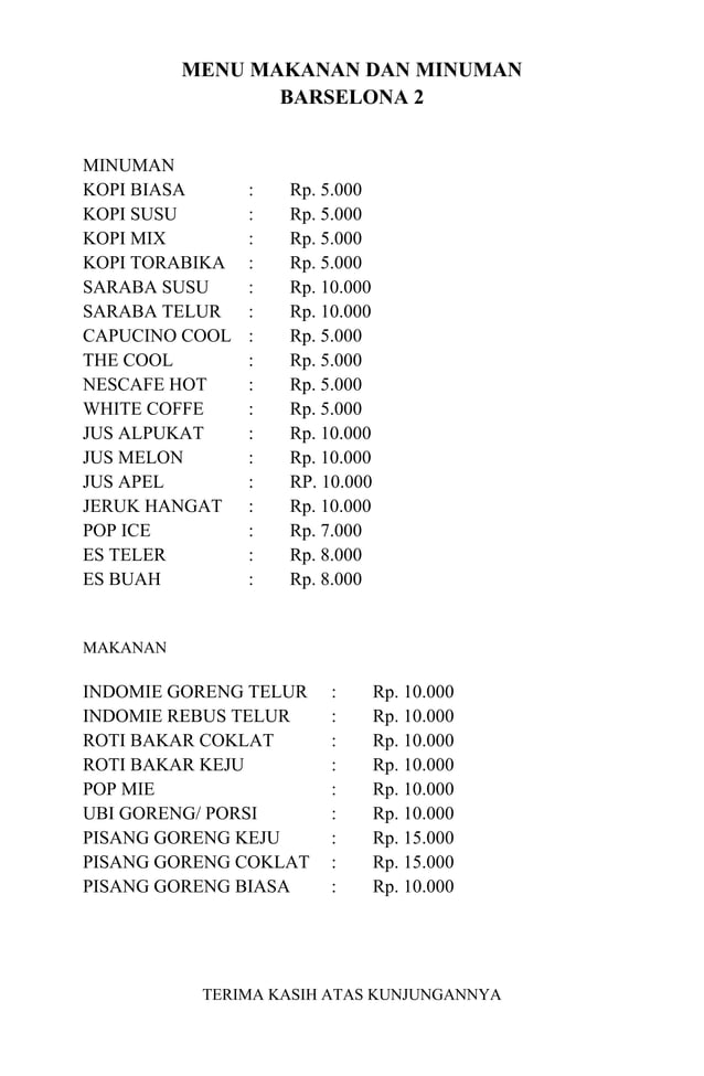 Raha Menu Menu makanan dan minuman restoran raha | DOCX