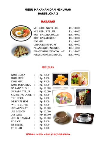 Raha Menu Menu makanan dan minuman restoran raha | DOCX