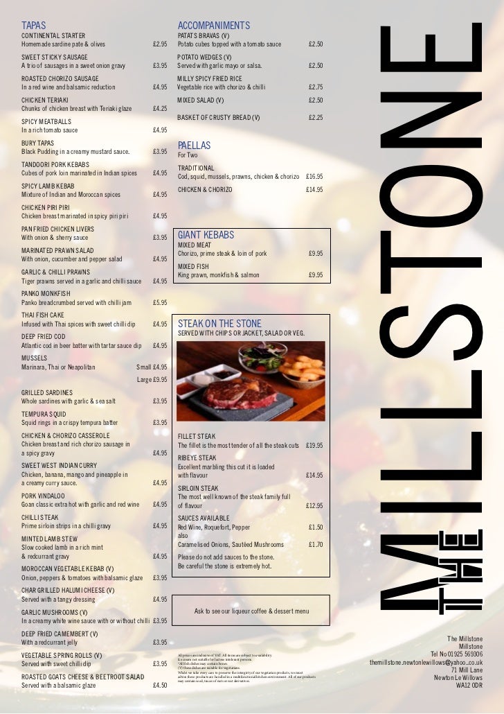 Millstone Menu