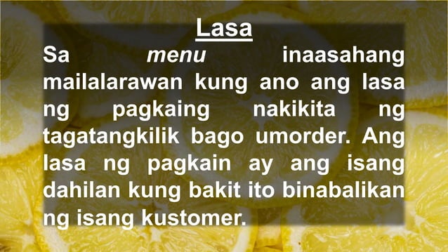 Filipino sa Piling Larang-menu ng Pagkain | PPTX