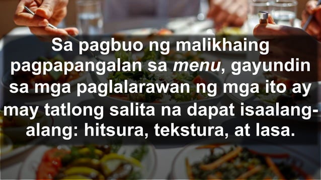Filipino sa Piling Larang-menu ng Pagkain | PPTX