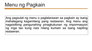 MENU NG PAGKAIN AT MGA GABAY SA PAGSULAT NITO.pptx