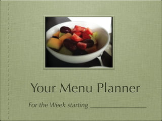Your Menu Planner
For the Week starting _________________
 