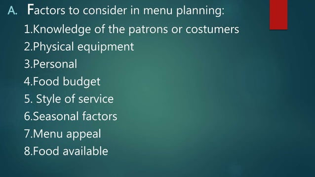 Menu planning | PPTX | Dining Out | Food & Drink