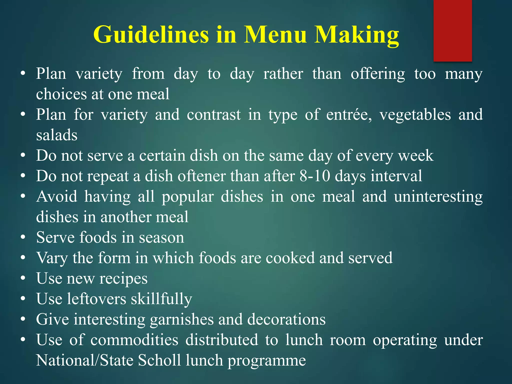 Menu And Menu Planning Menu planning | PPTX