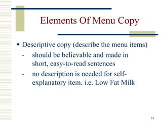 Menu Descriptive Copy Menu planning | PPTX
