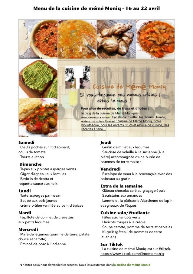 le blog de la cuisine de Mémé Monique
retrouvez-nous aussi sur : Facebook, Twitter, Instagram, Tumblr,…
et dans nos tablea...