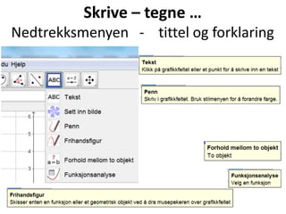 Skrive – tegne …
Nedtrekksmenyen - tittel og forklaring
 