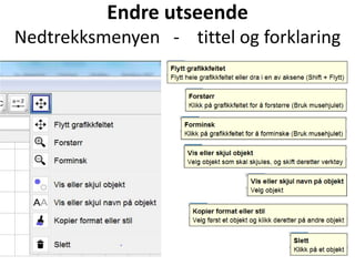 Endre utseende
Nedtrekksmenyen - tittel og forklaring
 