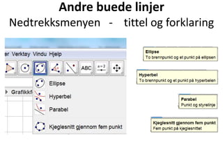 Andre buede linjer
Nedtrekksmenyen - tittel og forklaring
 