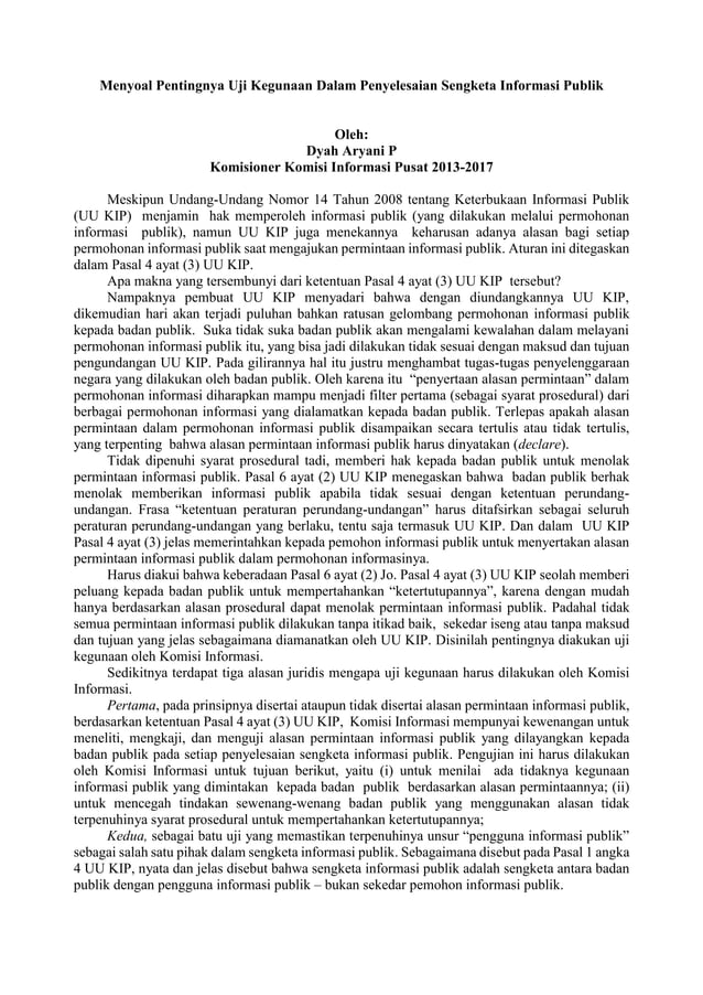 Menyoal pentingnya uji kegunaan dalam penyelesaian sengketa informasi ...