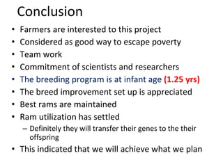 Achievement of the community based sheep breeding project in Menz area