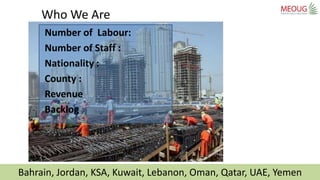 Bahrain, Jordan, KSA, Kuwait, Lebanon, Oman, Qatar, UAE, Yemen
Who We Are
Number of Labour:
Number of Staff :
Nationality ...