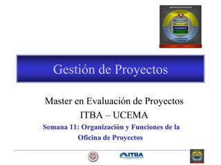 Gestión de Proyectos
Master en Evaluación de Proyectos
ITBA – UCEMA
Semana 11: Organización y Funciones de la
Oficina de Proyectos
 