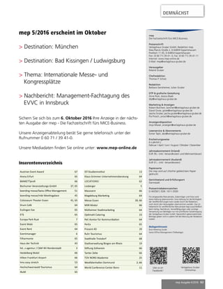 50 mep Ausgabe 4/2016
NEWSROOM
AccorHotels erwirbt
fünf Häuser
Der nach eigenen Angaben
weltweit größte Hotelbetrei-
ber kauft fünf Immobilien, die
bereits als AccorHotels betrie-
ben wurden. Es handelt sich
um drei ibis Hotels, ein Novotel
und ein Mercure in München
und Hamburg, die für eine Ge-
samtinvestition von 130 Mio.
Euro von unterschiedlichen
Vorbesitzern erworben wur-
den. Zuvor wurden die Hotels
unter Pachtverträgen geführt.
Die Häuser laufen weiterhin
unter ihrem jeweiligen Mar-
kennamen, werden aber künf-
tig im Eigentum von AccorHo-
tels betrieben. Fabien Valentin,
COO HotelInvest und CFO
Central Europe, kündigt an:
„Wir sind weiterhin auf der Su-
che nach geeigneten Immobi-
lien, die wir kaufen können.“
In Deutschland ist AccorHotels
mit rund 340 Hotels der Mar-
ken Sofitel, Pullman, MGal-
lery, Novotel, Novotel Suites,
Mercure, Adagio, ibis, ibis Sty-
les, ibis budget und Adagio
access vertreten. Gleichzei-
tig investiert der Hotelbetrei-
ber 148 Mio. Euro in den Kauf
von „onefinestay“, das sich
auf die Vermietung von luxu-
riösen „Serviced Homes“ spe-
zialisiert hat.
Starwood feiert histori-
sches Debüt auf Kuba
Starwood Hotels & Resorts
Worldwide eröffnen mit dem
Four Points by Sheraton Ha-
vanna das erste Hotel des Un-
ternehmens auf Kuba. Ein
historischer Schritt ist es au-
ßerdem: Als erste US-amerika-
nische Hotelgesellschaft über-
haupt wird Starwood knapp
60 Jahre nach der kubanischen
Revolution auf der Karibikinsel
vertreten sein. Das Four Points
by Sheraton Havanna befindet
sich im Eigentum der staatli-
chen Firma Gaviota, das Ma-
nagement obliegt Starwood
Hotels & Resorts. Letztere ha-
ben seit der Vertragsunter-
zeichnung erhebliche Ver-
besserungen in die Sicherheit
und den Komfort des Gebäu-
des getätigt und somit sicher-
gestellt, dass das Hotel den
weltweit geltenden Standards
des Unternehmens entspricht.
Im gesamten Hotel steht kos-
tenfreies WiFi zur Verfügung.
Das neue Four Points Havan-
na liegt im Geschäfts- und Fi-
nanzdistrikt Miramar, in dem
sich auch zahlreiche Botschaf-
ten befinden. Reservierungen
für das Four Points by Shera-
ton Havanna sind über die in-
ternationalen Buchungska-
näle von Starwood möglich;
SPG-Mitglieder können bei ih-
rem Aufenthalt sowohl Punk-
te sammeln als auch einlö-
sen. US-amerikanische Gäste
müssen alle Anforderungen
erfüllen, die die US-Regie-
rung an Reisende nach Kuba
Bild: Starwood Hotels & Resorts
stellt. - Mit mehr als 200 Ho-
tels in rund 40 Ländern ist
Four Points by Sheraton dieje-
nige Marke von Starwood, die
weltweit derzeit am stärksten
expandiert.
www.fourpoints.com/Ha-
vanna
Bilder: © Destinations Circle
schung aus extremen Steigun-
gen, Wüste, Wasserlöchern
und Schräglagen machte die
Live-Aktivitäten, die im Wech-
sel mit den Destination Work-
shops stattfanden, besonders
spannend. Entsprechend posi-
tiv fiel die Bilanz der Teilneh-
mer aus. „Der Circle hat einen
nachhaltigen Eindruck hinter-
lassen und wir freuen uns auf
die weitere Zusammenarbeit",
sagte Susanne Hofen-Djirsa-
rai, Leitung Touristik & Incen-
tive / Manager Groups & MICE
bei DER Deutsches Reisebüro
GmbH & Co. OHG / DER Tou-
ristik & Incentive. Astrid Giesen
von HiCentives lobte: „MICE
at it's best!" Das „aufregen-
de Programm in dieser außer-
gewöhnlichen Location“ habe
„einen bleibenden Eindruck
hinterlassen“. Ziel des Destina-
tions Circle ist es, gemeinsam
die vielfältigen Möglichkeiten
und Vorteile der direkten Zu-
sammenarbeit mit Convention
Bureaus bzw. Tourist Boards
herauszustellen. Die 10 Partner
im Circle sind: Abu Dhabi Tou-
rism & Culture Authority, Belgi-
en Tourismus WallonieBrüssel,
France Meetings and Conven-
tion Board, Fremdenverkehrs-
amt Malta, GCB, Namibia
Tourism Board, ProColom-
bia, Switzerland Convention
& Incentive Bureau, Singapore
Tourism Board sowie das Spa-
nische Fremdenverkehrsamt –
Turespana.
Gemeinsam ist
man (noch) stärker
Vierzig Veranstaltungsplaner
waren Anfang Juli der Einla-
dung des Destinations Circle
– einem Zusammenschluss
wichtiger Event-Destinatio-
nen aus Europa, Südamerika,
Asien, Afrika und dem Mittle-
ren Osten – ins Land Rover Ex-
perience Center in Wülfrath
bei Wuppertal gefolgt. Unter
dem Motto "Begeisterung als
Schlüsselfaktor zum Erfolg" er-
lebten die Gäste einen Mix aus
Weiterbildung, Site Inspecti-
on, Aktivitäten und Netzwer-
ken. Zusammen mit den Part-
nern von experts4events und
APS GmbH (Land Rover Expe-
rience) wurde ein hochwerti-
ger Eventrahmen geschaffen.
Dazu konnte der Wirtschafts-
wissenschaftler und Kabaret-
tist Otmar Kastner als Gast-
redner gewonnen werden.
Ein weiteres Highlight war
der Veranstaltungsort selber -
ein Steinbruch mit 12.000 qm
großem Fahrgelände. Die Mi-
 