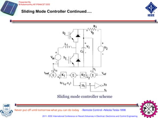 Sliding mode controller scheme
Sliding Mode Controller Continued….
Never put off until tomorrow what you can do today - Remote Control –Nikola Tesla-1898
Presented By:
M.Kaliamoorthy,AP,PSNACET,EEE
2011- IEEE International Conference on Recent Advances in Electrical, Electronics and Control Engineering
 