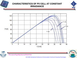 CHARACTERISTICS OF PV CELL AT CONSTANT
IRRADIANCE
The race of quality has no finish line
T= 25
T= 40
T= 60
2010 IEEE International Conference on Communication Control and Computing Technologies
 