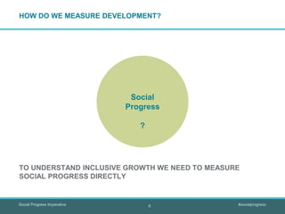 Social Progress Imperative #socialprogress
TO UNDERSTAND INCLUSIVE GROWTH WE NEED TO MEASURE
SOCIAL PROGRESS DIRECTLY
Soci...