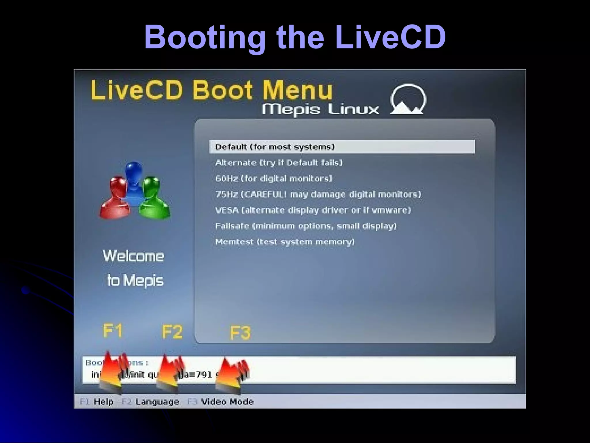 Booting the LiveCD
 