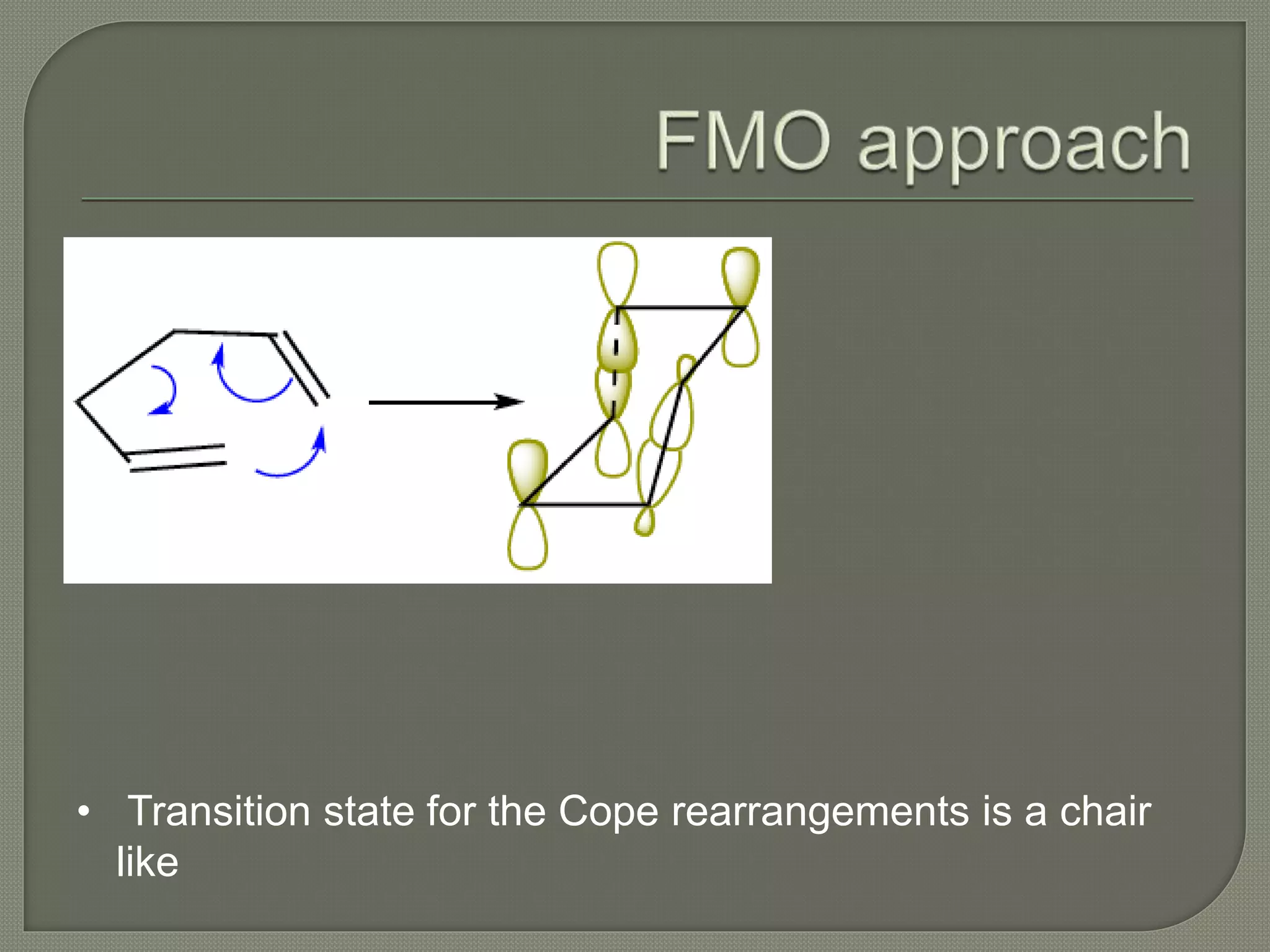 • Transition state for the Cope rearrangements is a chair
like
 