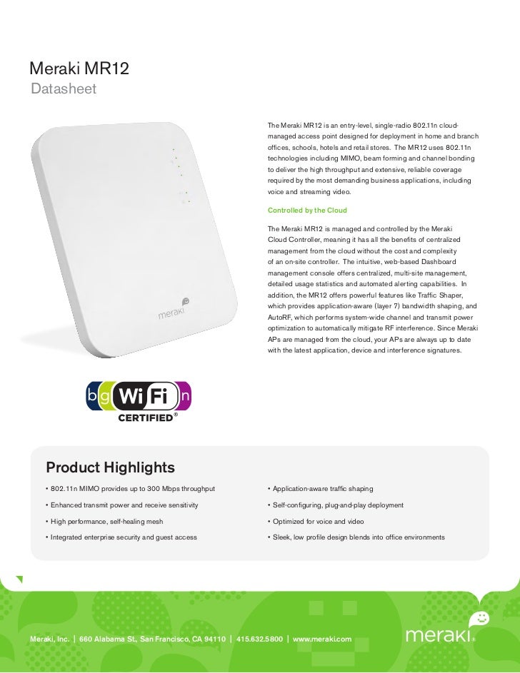 Meraki Datasheet MR12