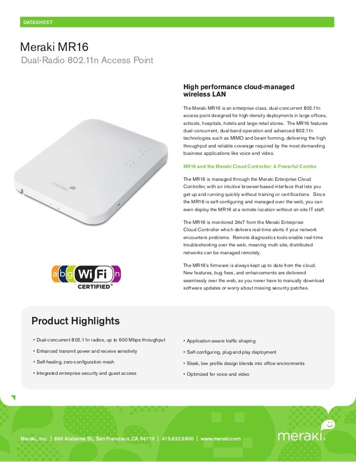 Meraki Datasheet MR16