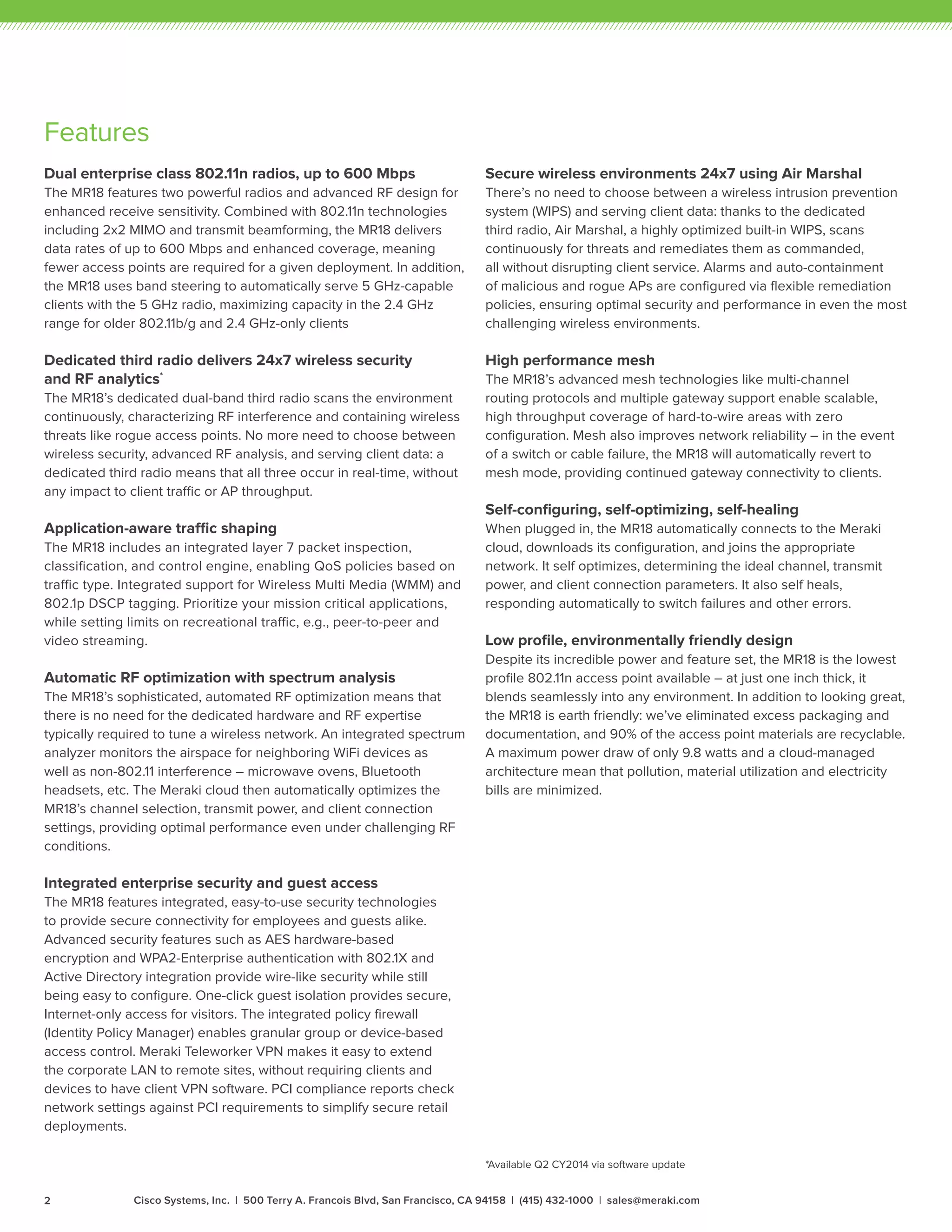 Meraki datasheet mr18 | PDF