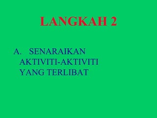LANGKAH 2 A.  SENARAIKAN  AKTIVITI-AKTIVITI  YANG TERLIBAT 