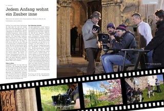 Schloss Tirol streift seine Nachtmütze
ab, über dem Tal noch der Herbst-
dunst der frühen Morgenstunden. 7.30
Uhr ist es und fünf Männer wandeln
vollbepackt mit Technik durch die ver-
winkelten Burgmauern. Heute werden
Szenen für den Schloss-Tirol-Kurzfilm
gedreht. Die beauftragte Videoclip-
Reihe überrascht mit einem Konzept,
das die Aufbruchsstimmung zu Tages-
beginn einfangen will, die Ruhe vor
dem Sturm, die Zeit vor der Öffnung
von Einrichtungen und Sehenswürdig-
keiten. Mit ihren vorbereitenden Hand-
lungen und mit der besonderen Magie
der Zeit vor der Zeit, ganz nach Her-
mann Hesses „Zauber jeden Anfangs“.
Die Themen sind neben Schloss Tirol
die Therme Meran, die Gärten von
Schloss Trauttmansdorff und das Tou-
riseum, das Radfahren, Essen und den
Wein, das alpine Wandern, Spazieren
am Tappeinerweg, Schneeerlebnis in
Meran 2000 und in Pfelders.
Filme im Netz
Imagefilme spielen mit der Kraft der
Emotionen. Das bewegte Bild erzeugt
mit der entsprechenden Musik bleiben-
de Eindrücke. Ein Vorteil, den heute
nicht nur Tourismusfachleute nutzen, um
Menschen mit Geschichten anzuspre-
chen. Zunehmend finden wir Videoclips
im Internet und vermehrt in HD-Quali-
tät, um nichts einzubüßen an Sinneser-
fahrung. Auch im konkreten Fall.
Jedem Anfang wohnt
ein Zauber inne
Blick hinter die Kulissen einer Filmproduktion: Werben im Web für die
Schönheiten rund um Meran.
Ein Videoclip entsteht
Vor dem eigentlichen „Dreh“ heißt es,
ein Grundkonzept entwerfen, Drehor-
te auswählen, ein Drehbuch schreiben,
Ausrüstung und Profi-Team organisie-
ren. Was da sind: Regisseur, Kamera-
mann und -assistent, Ton-, manchmal
auch Lichtexperte, Produktionsleiter.
Die Dreharbeiten auf Schloss Tirol lau-
fen warm. Nach der „heißen Probe“
läuft die Kamera. Mehrere Durchläufe
sind notwendig, um das Bild so ein-
zufangen, wie das Drehbuch es vor-
schreibt. Zwischen Regieanweisungen
und Handgriffen an Filmausrüstung
und Museumsausstattung vergeht
kostbare Zeit. Zeit, in der, trotz Präzi-
sionsarbeit und Anspannung, keiner
wirklich nervös zu werden scheint. Im-
merhin bleiben nur eineinhalb Stunden
bis zur Museumsöffnung am Morgen.
Allein die Schienenmontage für die Ka-
merafahrt mit Dolly am Boden des Sets
und die anschließende Abdeckung al-
ler Bild- und Lichtstörfaktoren nehmen
über eine halbe Stunde in Anspruch.
Die so aufgezeichneten Bildsequenzen
belaufen sich auf insgesamt eine knap-
pe Minute. Tatsächlich davon verwen-
det werden in der Filmmontage ganze
drei Sekunden.
Es ist kurz vor 10 Uhr, die Schlosskas-
sa ist bereit für den Gästeansturm.
Text Anita Rossi
CULTURE
Das Team beim Drehen der Imagefilme
rund um das Meraner Land.
48
 