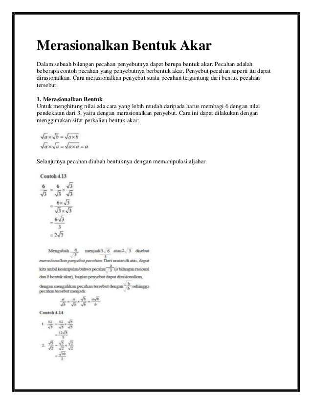 Merasionalkan bentuk akar kelas 9