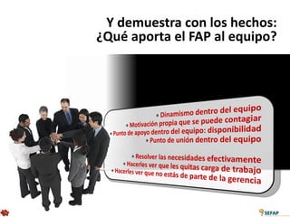 Y demuestra con los hechos:
¿Qué aporta el FAP al equipo?
 