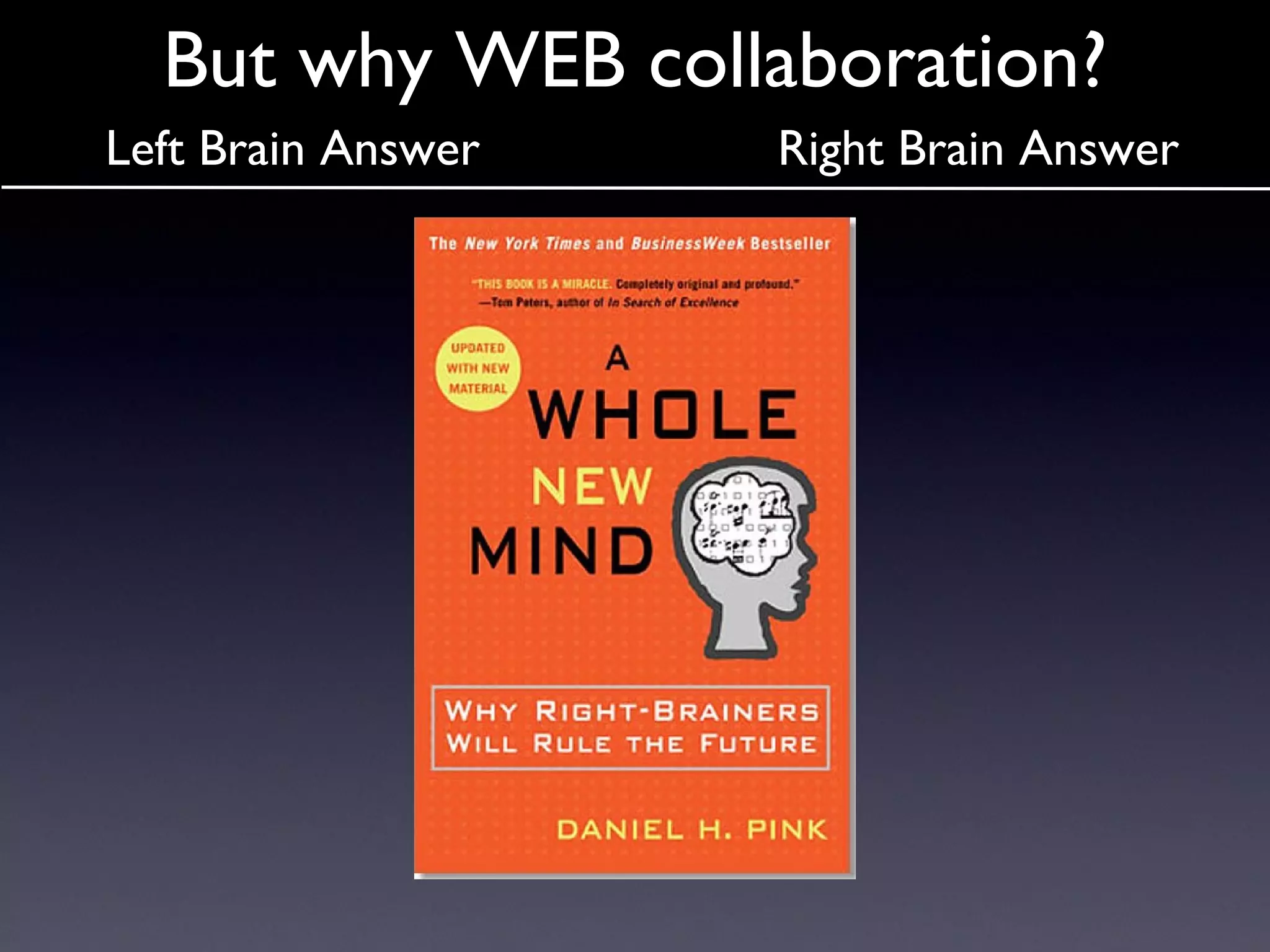But why WEB collaboration? Left Brain Answer Right Brain Answer 