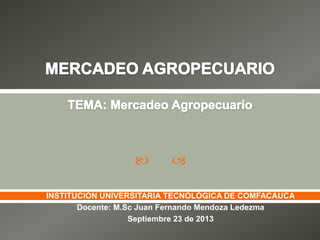 



INSTITUCIÓN UNIVERSITARIA TECNOLÓGICA DE COMFACAUCA
Docente: M.Sc Juan Fernando Mendoza Ledezma
Septiembre 23 de 2013

 