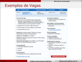 Mercado de Automação


Exemplos de Vagas




           Felipe Nascimento Martins         felipemartins@ifes.edu.br
 