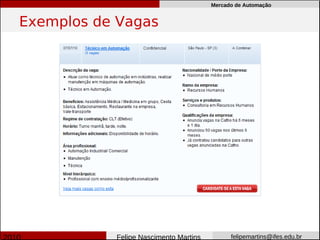 Mercado de Automação


Exemplos de Vagas




           Felipe Nascimento Martins         felipemartins@ifes.edu.br
 